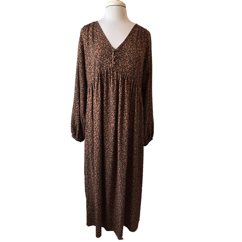 Motherhood Maternity Leopard Print Long Sleeve Maxi Dress‎ S Boho Western Shower